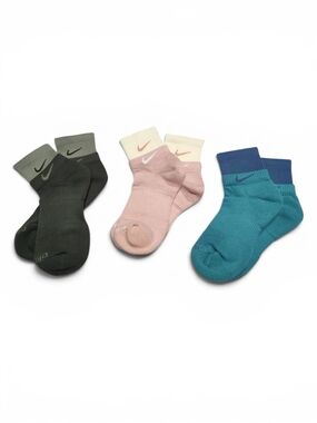 🆕️ NIKE Double Layer Everyday Cushioned Quarter Crew Socks 3 Pairs Medium